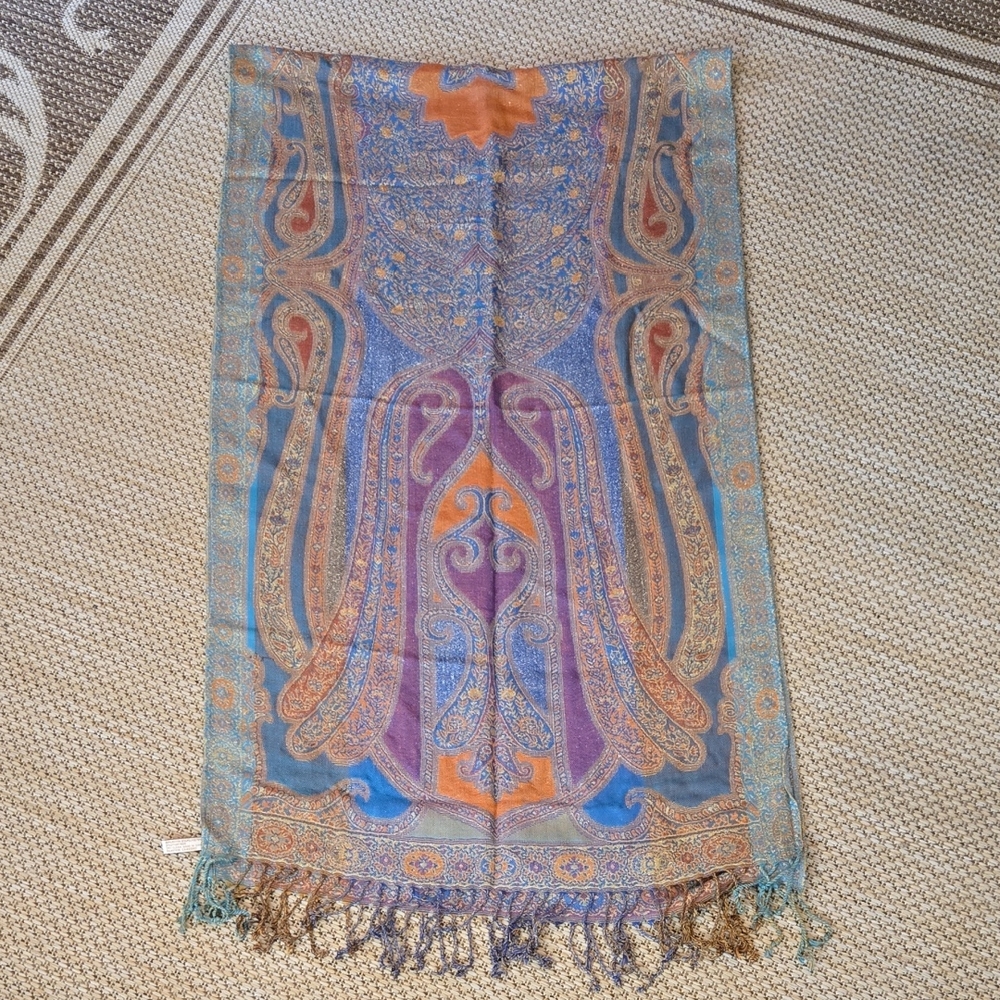 Collection Eighteen Multicolor Art Nouveau Design Shawl 22" X 76"